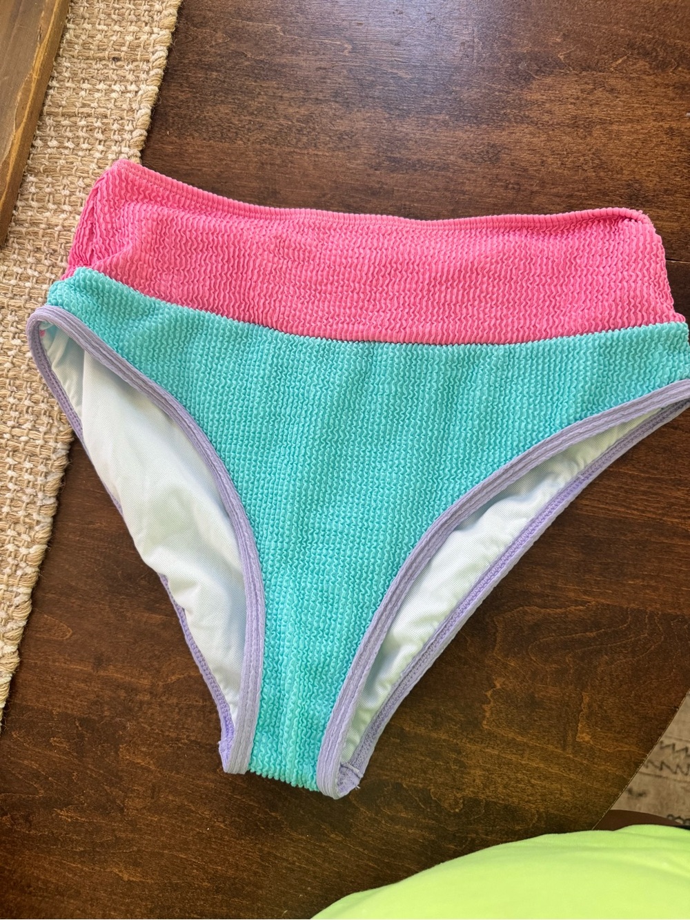 Pink Lily Pink-Trim Bikini Bottoms with Subtle Mint Accents